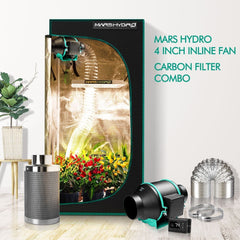 MarsHydro Hydroponics Mars Hydro 4 inch Inline Duct Fan and Carbon Filter Combo with Thermostat Controller