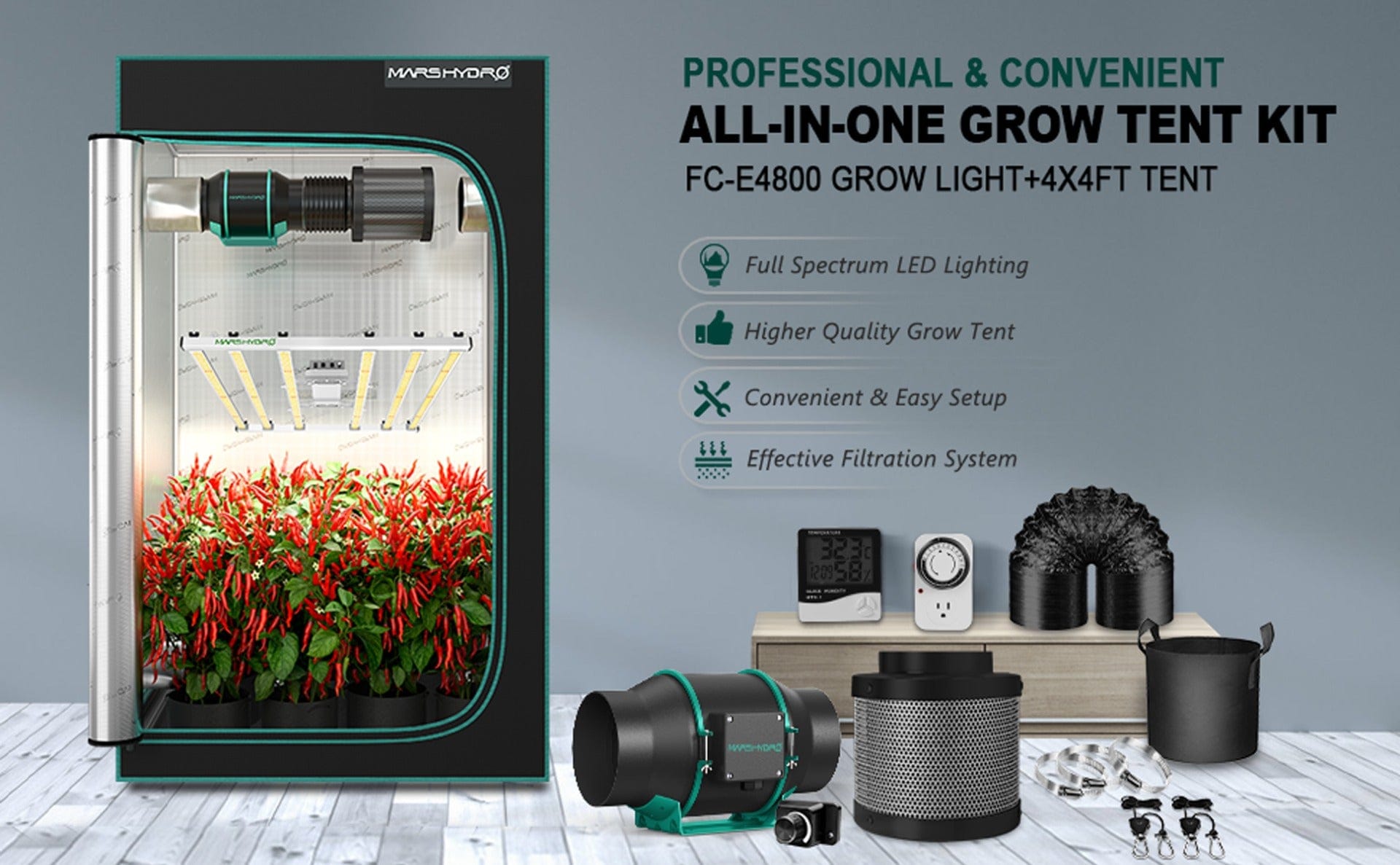 AC Infinity Advance Grow Tent System 4x4, 4-Plant Kit, Full Spectrum LED Grow Light