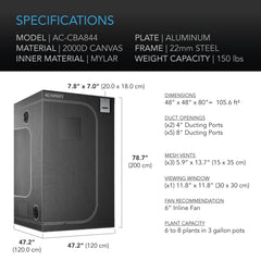 Ac Infinty Grow Tents & Some Accessories CLOUDLAB 844, Advance Grow Tent 4x4, 2000D Diamond Mylar Canvas, 48" x 48" x 80"