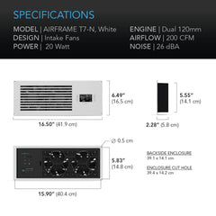 Ac Infinty Closet Fan Systems AIRFRAME T7-N White, AV Equipment Closet and Room Fan System 17", Intake