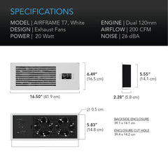 Ac Infinty Closet Fan Systems AIRFRAME T7 White, AV Equipment Closet and Room Fan System 17", Exhaust